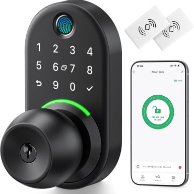 Keypad Smart Door Lock with Knob, Yamiry Keyless Entry Digital Lock with Handle, Fingerprint Electronic Knob for Front Door, Generate Passcode Remotely, Easy Installation
