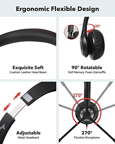 USB Headset with Microphone for PC, On-Ear Computer Laptop Headphones with Noise Cancelling Microphone in-line Control for Home Office Online Class Skype Zoom (USB+3.5mm, Black) - Image 2