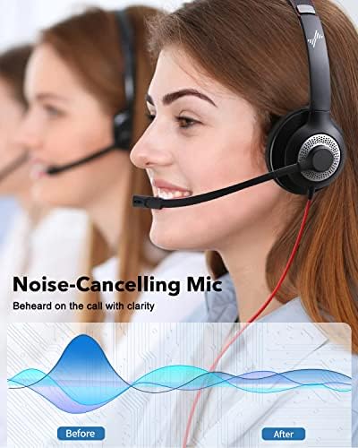 USB Headset with Microphone for PC, On-Ear Computer Laptop Headphones with Noise Cancelling Microphone in-line Control for Home Office Online Class Skype Zoom (USB+3.5mm, Black) - Image 3