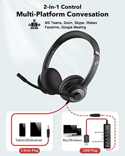 USB Headset with Microphone for PC, On-Ear Computer Laptop Headphones with Noise Cancelling Microphone in-line Control for Home Office Online Class Skype Zoom (USB+3.5mm, Black) - Image 5