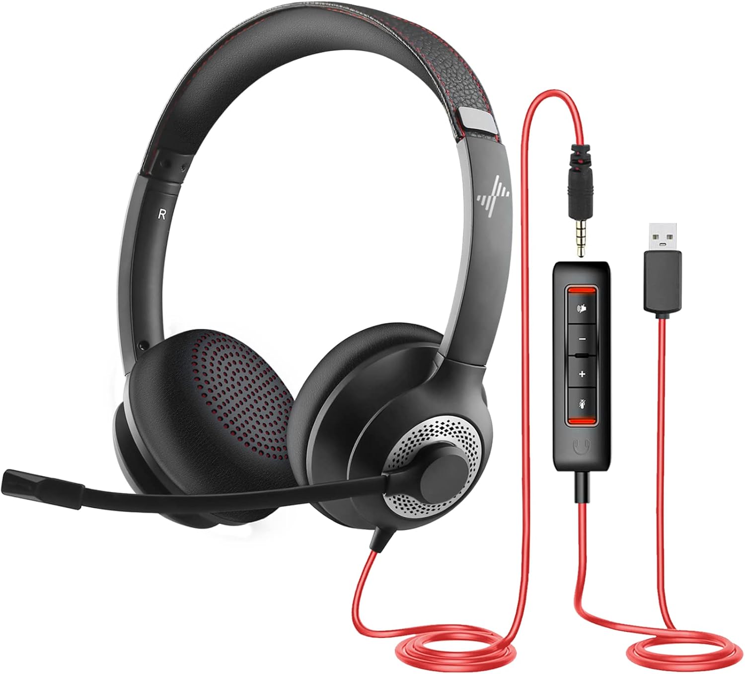 USB Headset with Microphone for PC, On-Ear Computer Laptop Headphones with Noise Cancelling Microphone in-line Control for Home Office Online Class Skype Zoom (USB+3.5mm, Black) - Image 9