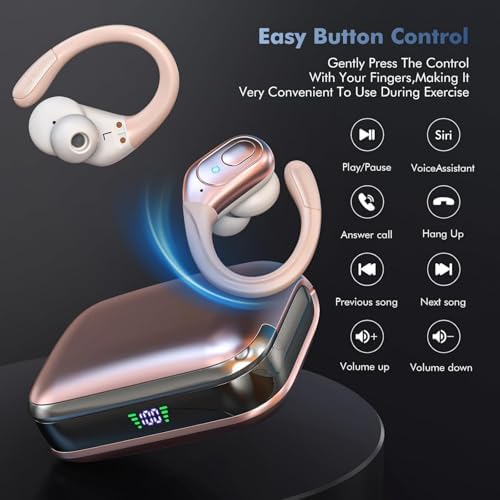 Wireless Earbuds Bluetooth 5.4 Headphones, Noise Canceling Ear Buds with 75hr Playtime, LED Power Display, IPX7 Waterproof Earphones Over-Ear Earphones for Sports/Workouts - Rose Gold - Image 3