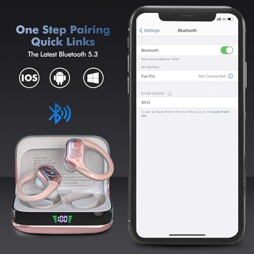 Wireless Earbuds Bluetooth 5.4 Headphones, Noise Canceling Ear Buds with 75hr Playtime, LED Power Display, IPX7 Waterproof Earphones Over-Ear Earphones for Sports/Workouts - Rose Gold - Image 4